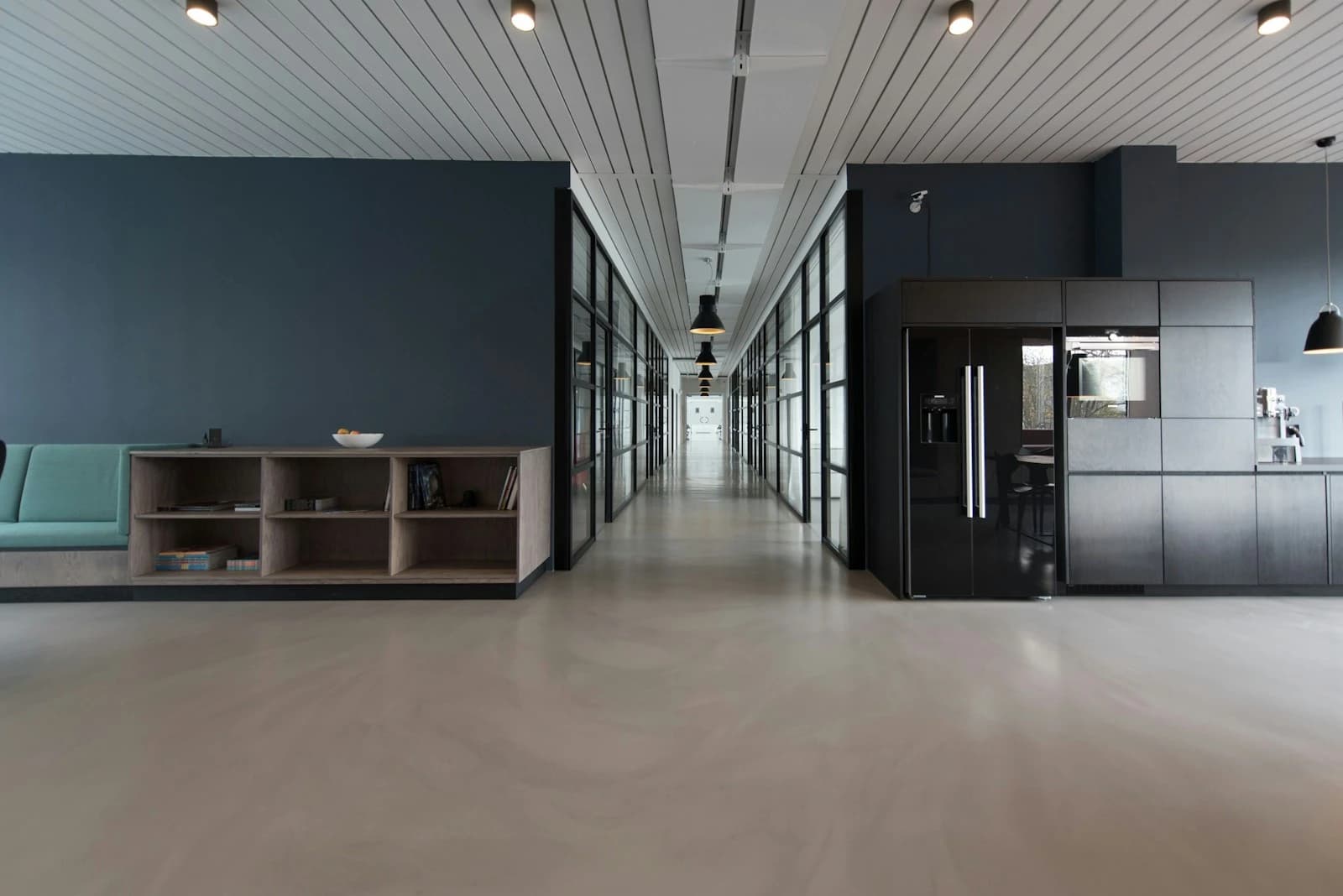 Modern commercial office interior workspace with efficient workstation layout