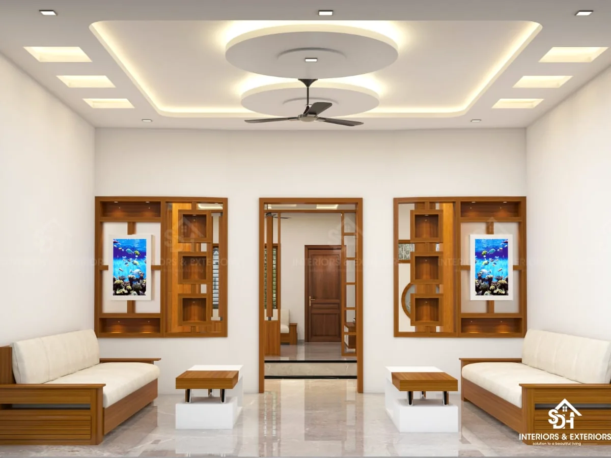Formal seating and meeting area with a designed false ceiling